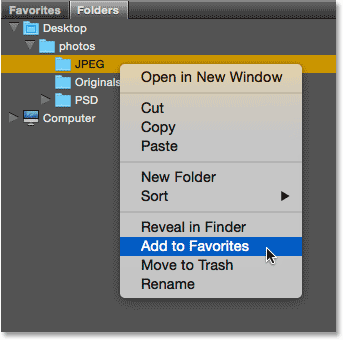 Add a folder to Favorites in Bridge CC. Image © 2015 Photoshop Essentials.com