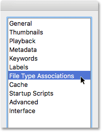 Choose file type associations in Adobe Bridge preferences.