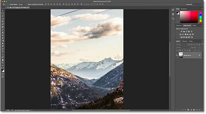 An image has been transferred from Lightroom to Photoshop.