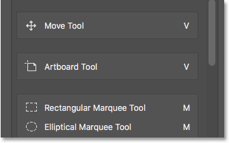 توجد أداة Artboard Tool الآن أدناه ومنفصلة عن أداة التحريك. 