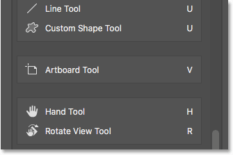 توجد أداة Artboard Tool الآن فوق Hand Tool. 