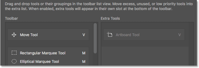 أداة Artboard Tool هي الآن أداة إضافية وليست جزءًا من شريط الأدوات الرئيسي. 