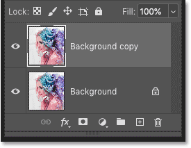 На панели «Слои» в Photoshop отображается слой фоновой копии.