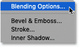 اختيار Blending Options من لوحة Layers في Photoshop