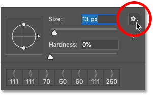 Abre el menú Selector de pinceles preestablecidos en Photoshop