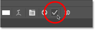 Hacer clic en la marca de verificación para aceptar el texto en Photoshop