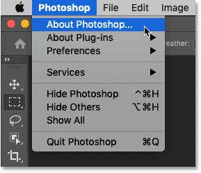 Wählen Sie „Über Photoshop“, um die Versionsnummer von Photoshop anzuzeigen
