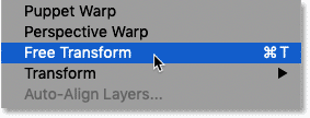 Sélectionnez la commande Transformation libre dans Photoshop