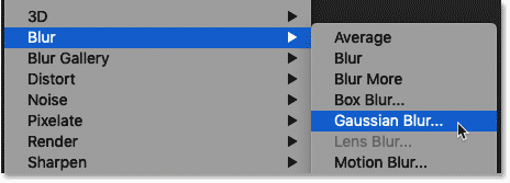 Choosing a Gaussian Blur filter in Photoshop