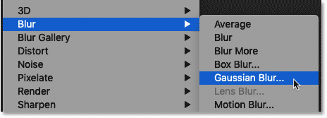 اختيار مرشح Gaussian Blur في Photoshop