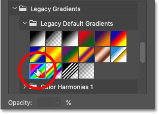 Elija un degradado de espectro de los antiguos degradados predeterminados establecidos en Photoshop