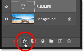 Al hacer clic en el ícono Agregar estilo de capa en el panel Capas en Photoshop