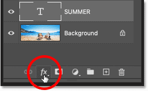 Clicking the Add Layer Style icon in the Layers panel in Photoshop