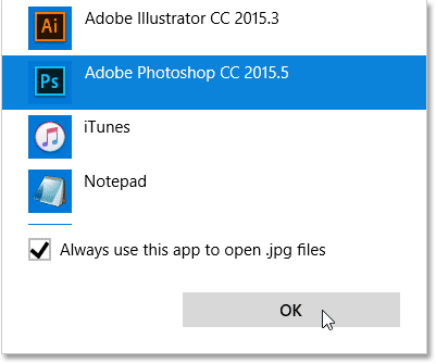 Choose Photoshop from the list.