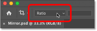 Set the aspect ratio option for the Crop Tool to Ratio in Photoshop