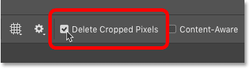 Option Supprimer les pixels recadrés pour l'outil de recadrage de Photoshop
