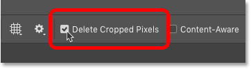 Opción Eliminar píxeles recortados para la herramienta Recortar en Photoshop