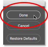 النقر فوق الزر Done لإغلاق مربع الحوار Customize Toolbar. 
