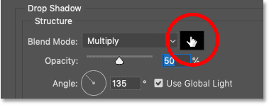 Clicking the color swatch for a drop shadow in Photoshop