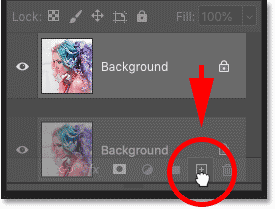 Перетащите фоновый слой на значок «Добавить новый слой» в Photoshop.