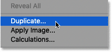Sélectionnez la commande Dupliquer dans le menu Image de Photoshop