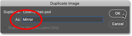 Именование дубликата изображения в Photoshop