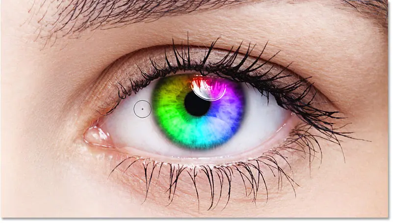 Limpie las áreas alrededor del segundo ojo y la pupila.
