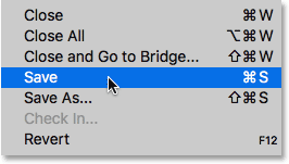 Choose the Save command from the File menu in Photoshop.