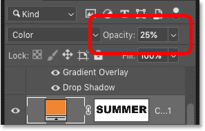 Réduisez l'opacité du calque de remplissage de couleur unie dans le panneau Calques de Photoshop