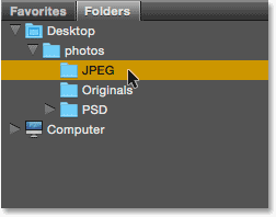Clicking tabs to switch between folders in a group in Bridge. Image © 2015 Photoshop Essentials.com