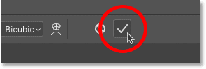 Clicking the checkmark to close Free Transform in Photoshop