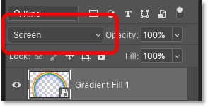 تغيير وضع المزج للتدرج إلى Screen في لوحة Layers في Photoshop