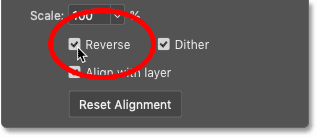 Select Reverse in the Gradient Fill dialog box in Photoshop