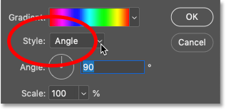 The Style option in the Gradient Fill dialog box in Photoshop