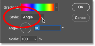 Die Option „Stil“ im Dialogfeld „Verlaufsfüllung“ in Photoshop