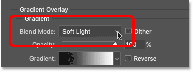 تغيير وضع المزج لتأثير طبقة Gradient Overlay إلى Soft Light