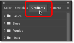Open the Gradients panel in Photoshop