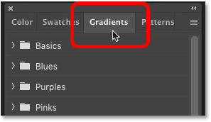 فتح لوحة Gradients في Photoshop