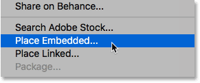 Choosing the Place Embedded command in Photoshop