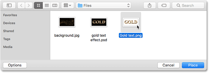 Выберите файл текстового эффекта PNG для размещения на новом фоне.