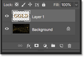A text effect layer has been added above the background layer in Photoshop