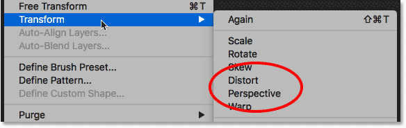 Both Distort and Perspective commands are available