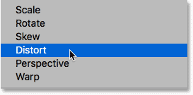 Choosing the Distort command in Photoshop