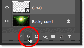 Clicking the Layer Styles icon to add a glow to the text