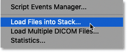 Sélectionnez la commande Charger les fichiers dans la pile dans Photoshop