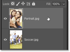 Select the image on the top layer in the Layers panel in Photoshop