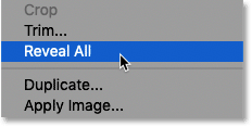 Sélectionnez la commande Révéler tout dans Photoshop