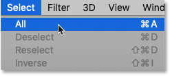 Choosing the Select All command in Photoshop