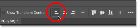 Clicking the Align Left Edges icon in the options bar in Photoshop