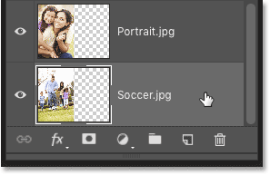 Seleccione la imagen inferior en el panel Capas en Photoshop